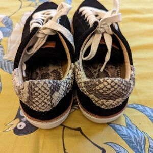 Anthropologie liebeskind suede sneakers black and snakeskin pattern sz 37 euc